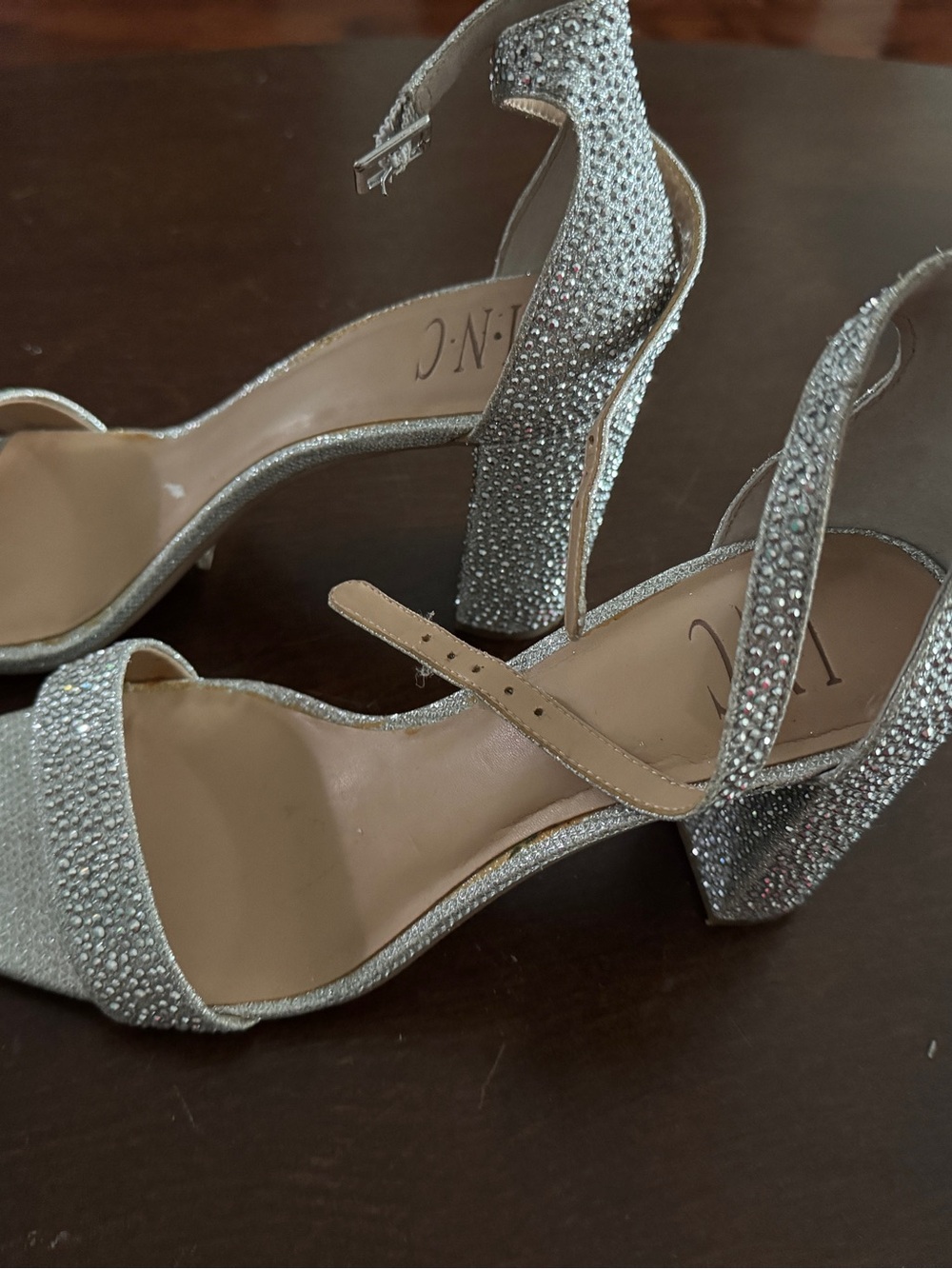 Sparkle Rhinestone Block Heel Sandals - Silver